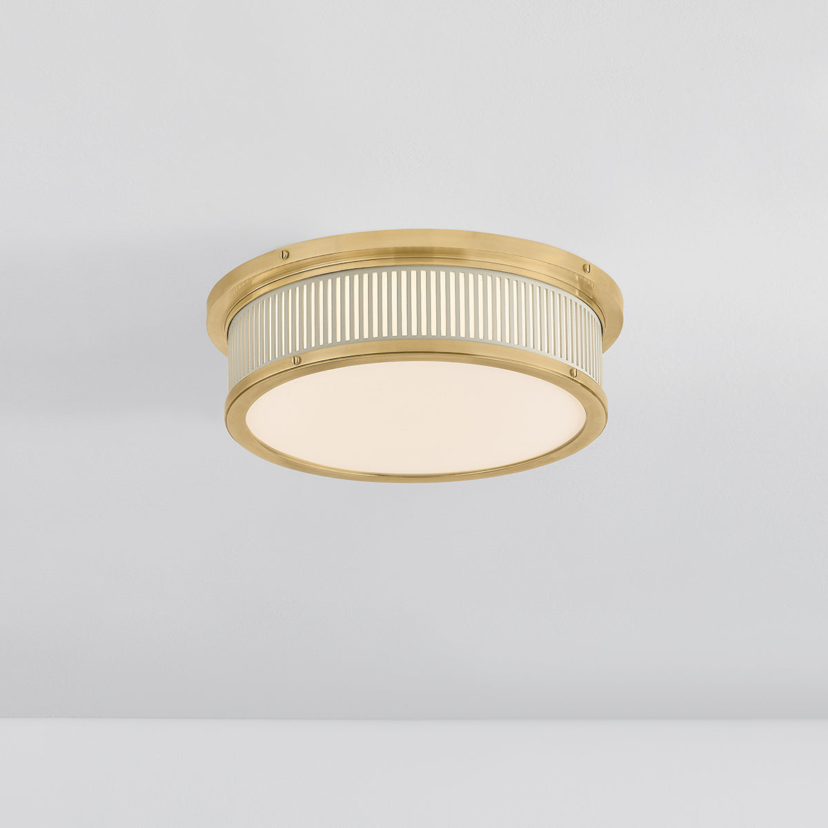Hudson Valley Ashdown Round Flush Mount in Aged Brass / Off White, alternate view 2