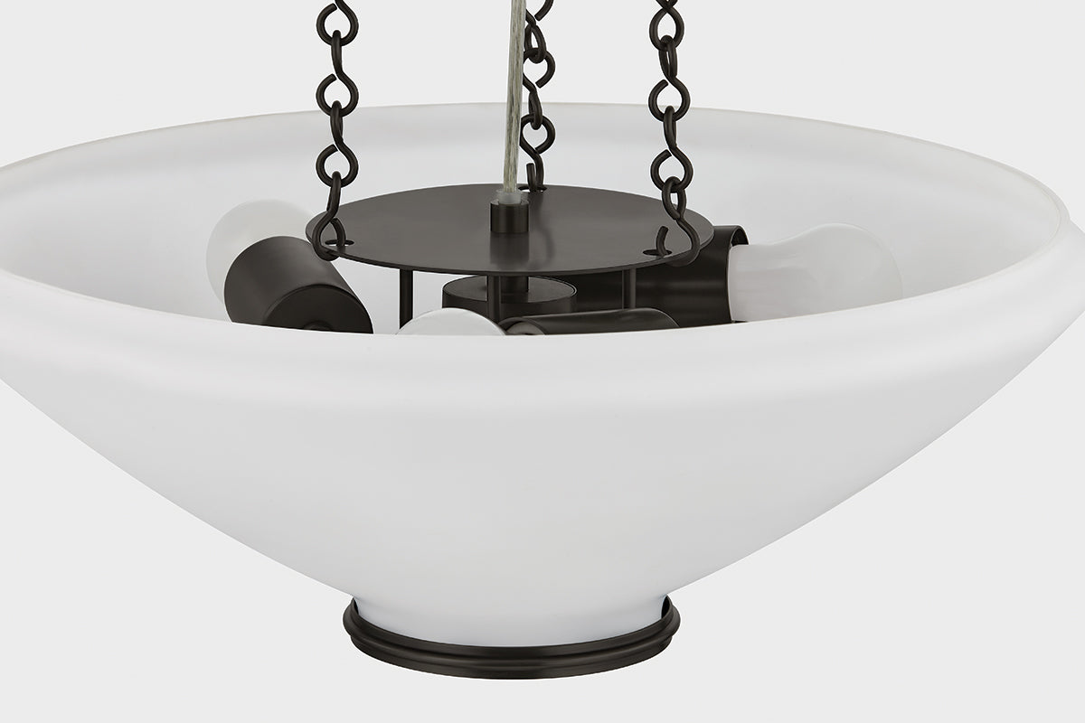 Hudson Valley Awosting 17" 3-Light Pendant in Distressed Bronze, room setting 3