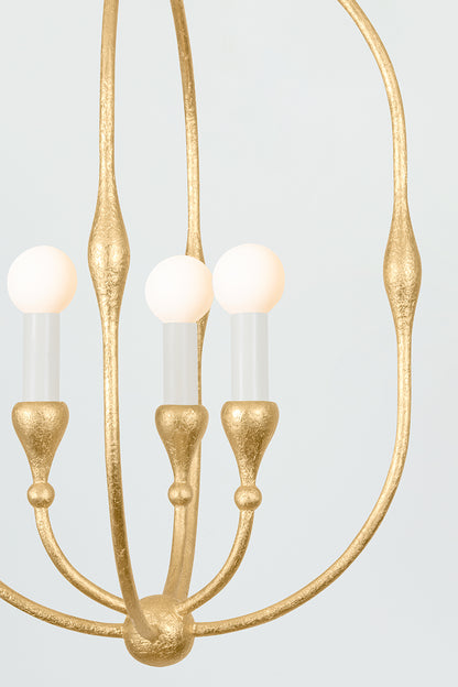 Hudson Valley Baltic 3-Light Pendant in Vintage Gold Leaf, room setting 1