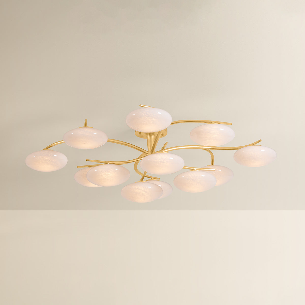 Hudson Valley Bayberry 12-Light Semi-Flush Mount in Vintage Gold Leaf, alternate view 1