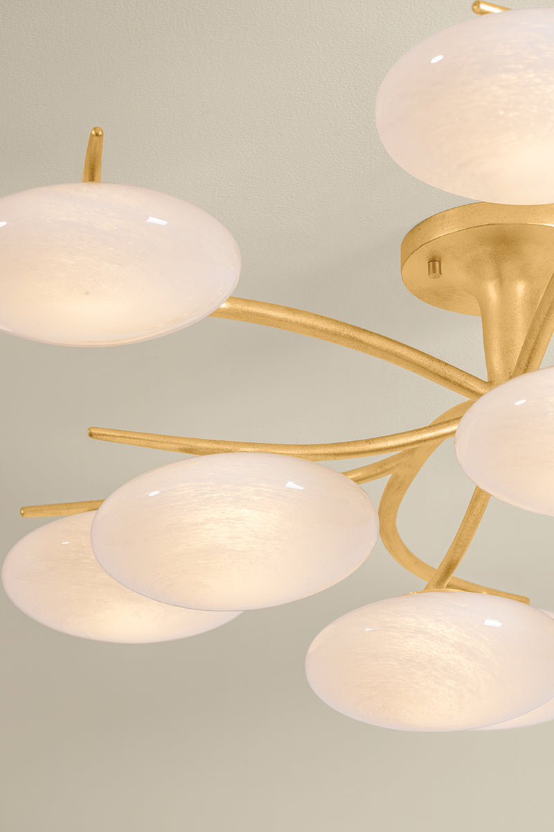 Hudson Valley Bayberry 12-Light Semi-Flush Mount in Vintage Gold Leaf, room setting 1