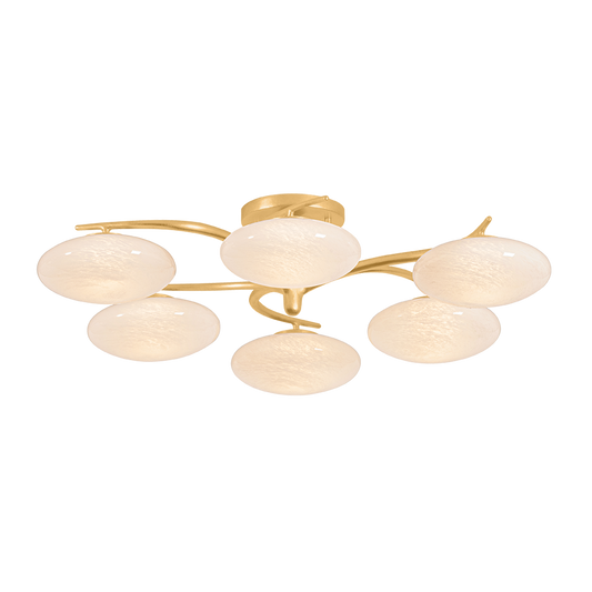 Hudson Valley Bayberry 6-Light Semi-Flush Mount Vintage Gold Leaf
