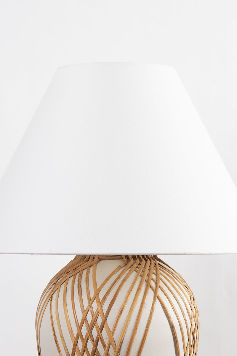 Hudson Valley Bayonne Table Lamp in Vintage Gold Leaf / Ceramic White With Rattan, room setting 2