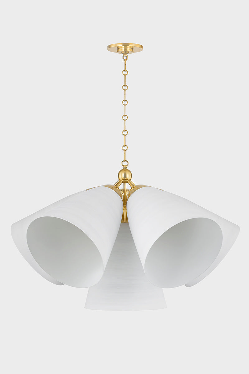 Hudson Valley Bronson 5-Light Chandelier in Aged Brass / White Plaster, room setting 1
