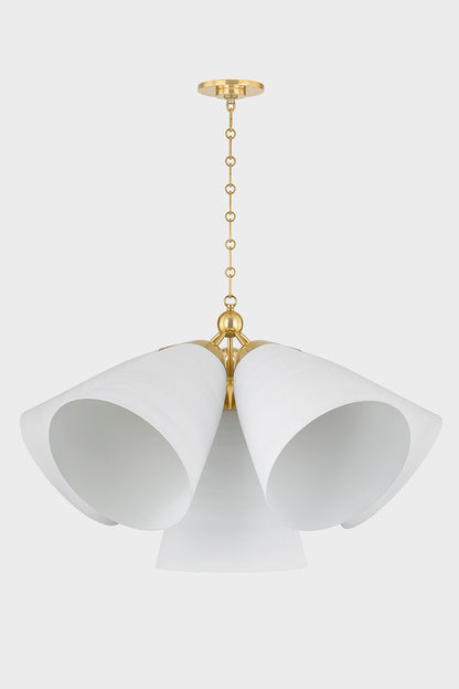Hudson Valley Bronson 5-Light Chandelier in Aged Brass / White Plaster, room setting 1