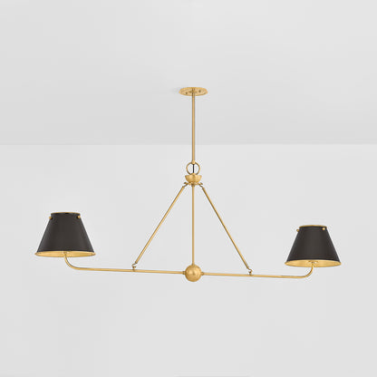 Hudson Valley Burghley 2-Light Linear Chandelier in Aged Brass / Distressed Bronze, alternate view 1