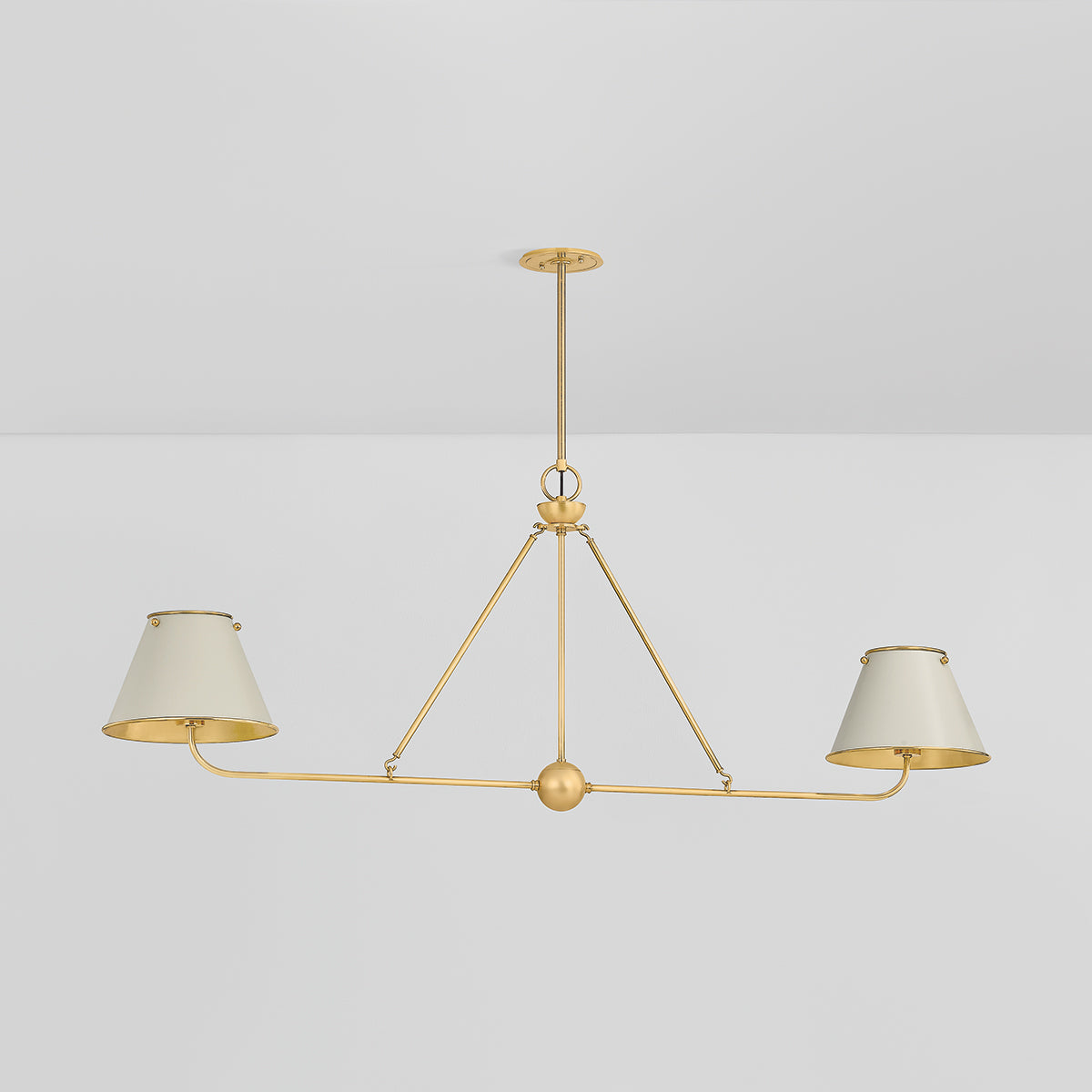 Hudson Valley Burghley 2-Light Linear Chandelier in Aged Brass / Off White, alternate view 1