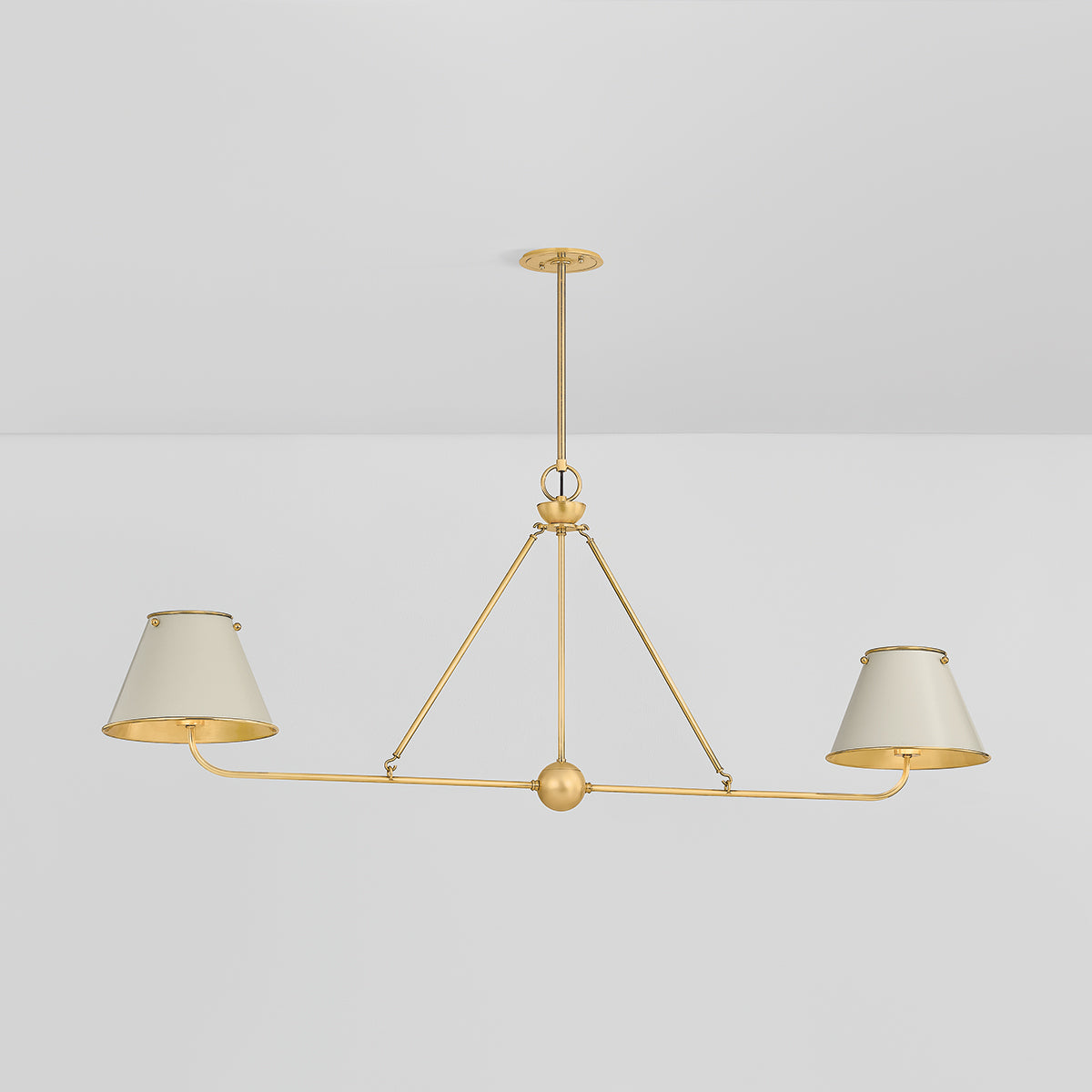 Hudson Valley Burghley 2-Light Linear Chandelier in Aged Brass / Off White, alternate view 2