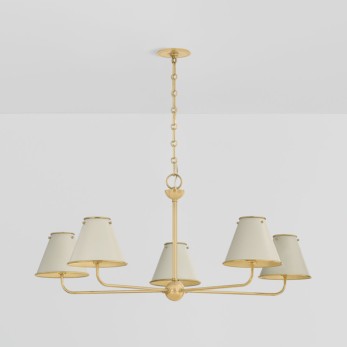 Hudson Valley Burghley 5-Light Chandelier in Aged Brass / Off White, alternate view 1
