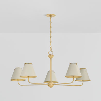 Hudson Valley Burghley 5-Light Chandelier in Aged Brass / Off White, alternate view 1
