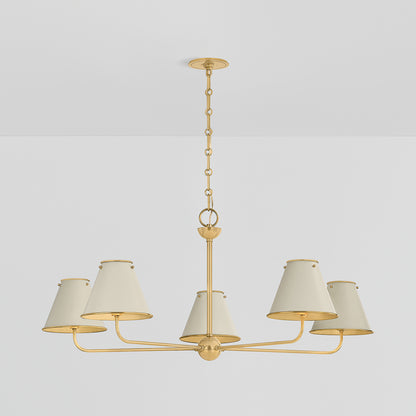 Hudson Valley Burghley 5-Light Chandelier in Aged Brass / Off White, alternate view 2