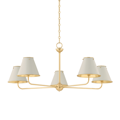 Hudson Valley Burghley 5-Light Chandelier Aged Brass / Off-White with Off White