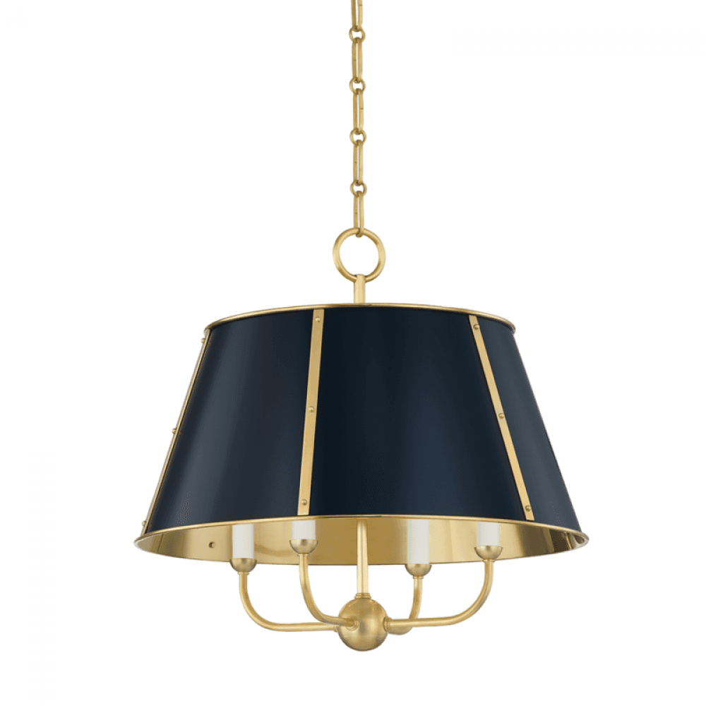 Hudson Valley Cambridge Chandelier Aged Brass, Darkest Blue