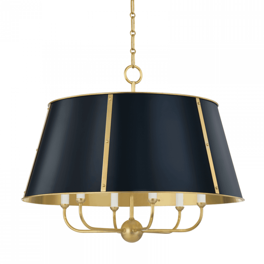 Hudson Valley Cambridge Chandelier Aged Brass, Darkest Blue