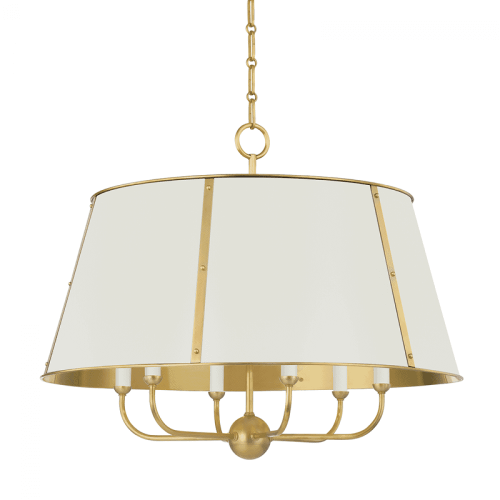 Hudson Valley Cambridge Chandelier Aged Brass, Off-White
