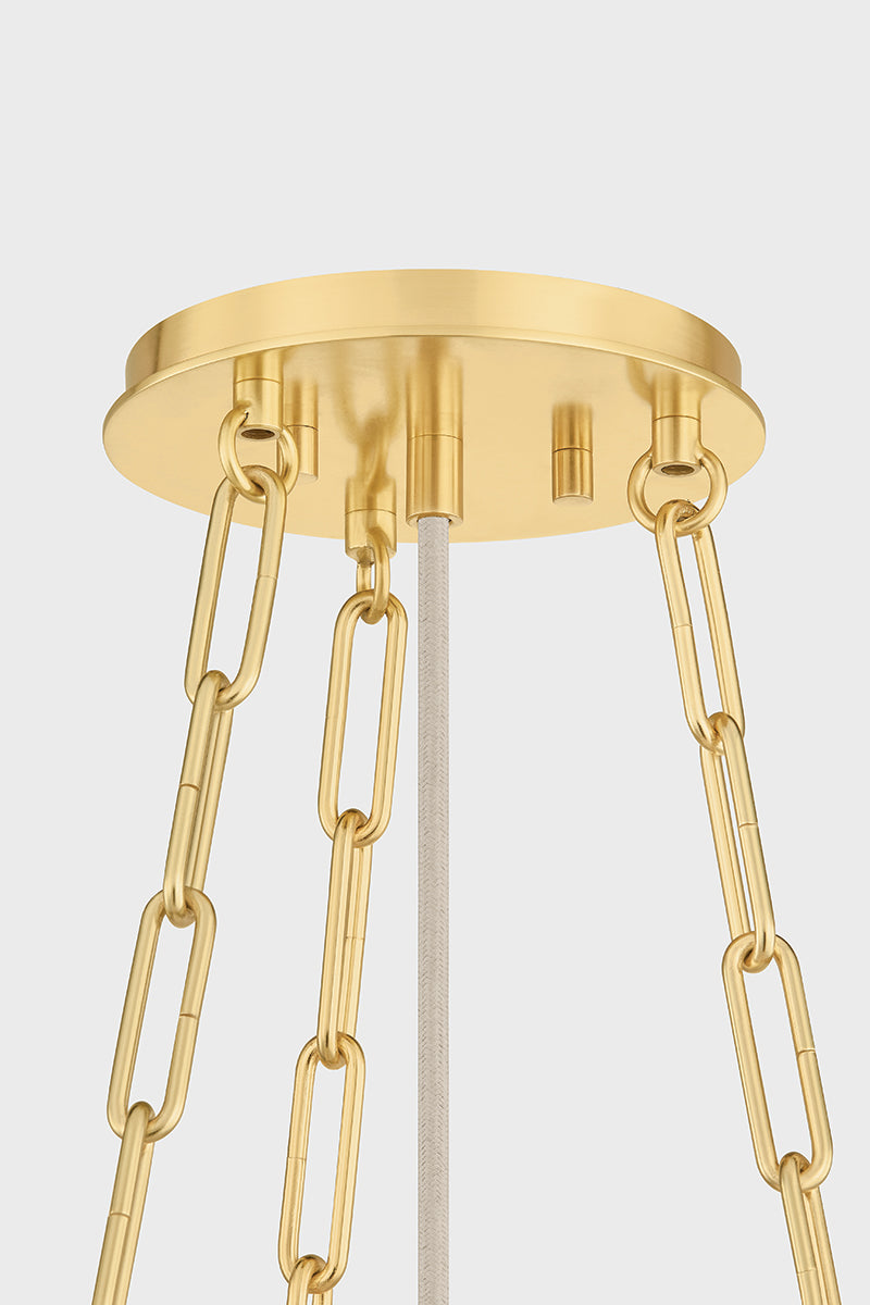 Hudson Valley Camby 3-Light Pendant in Aged Brass, room setting 1