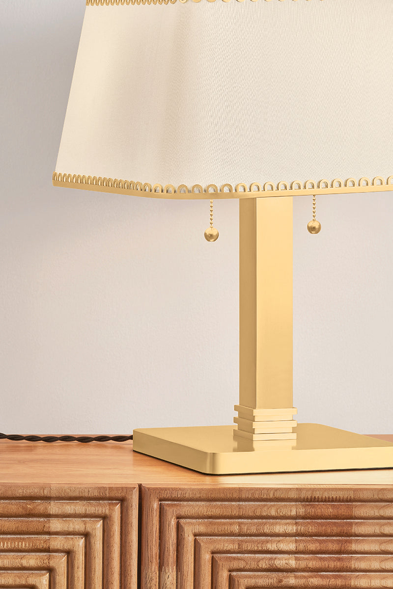 Hudson Valley Claude 2-Light Table Lamp in Aged Brass, room setting 1