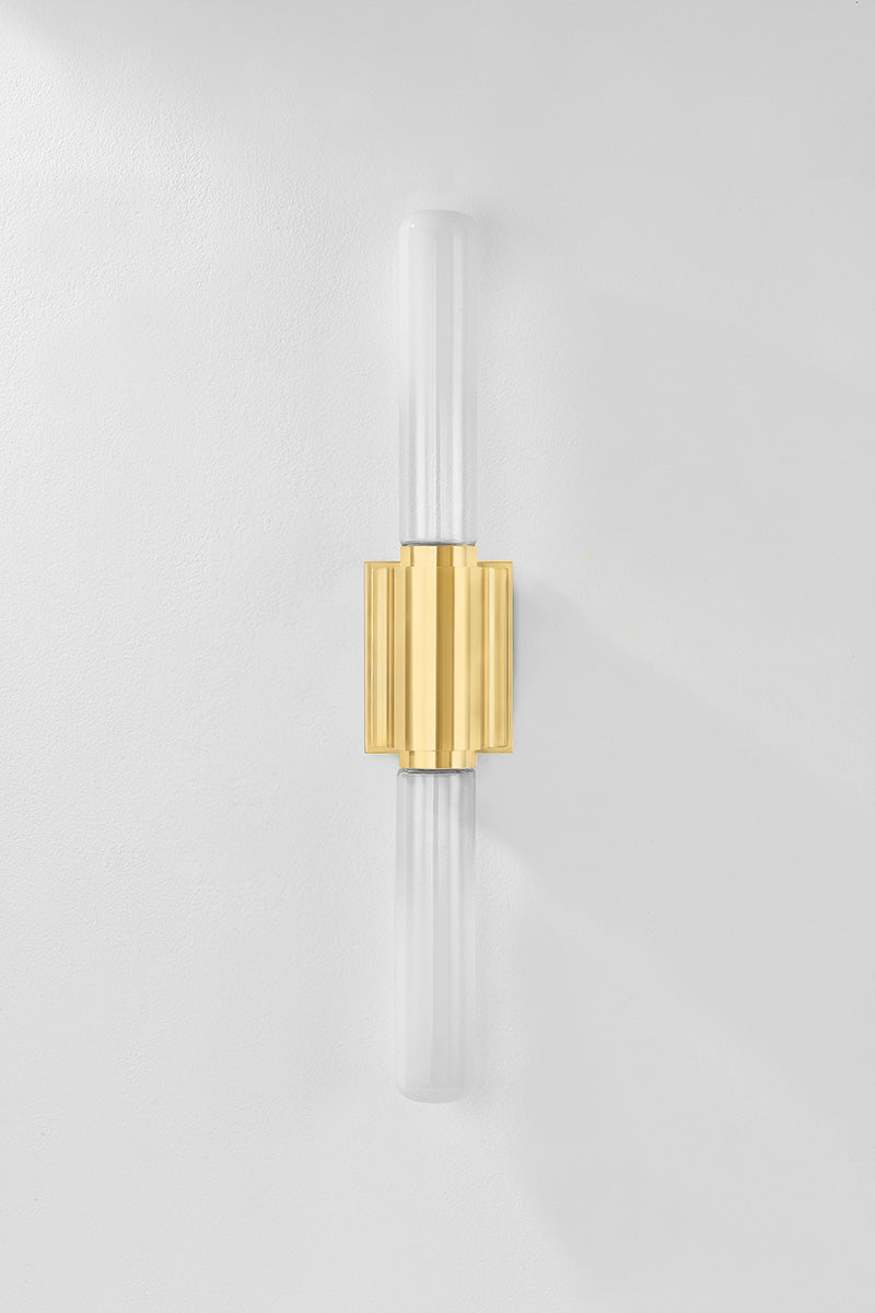 Hudson Valley Colrain 2-Light Wall Sconce in Aged Brass, room setting 1