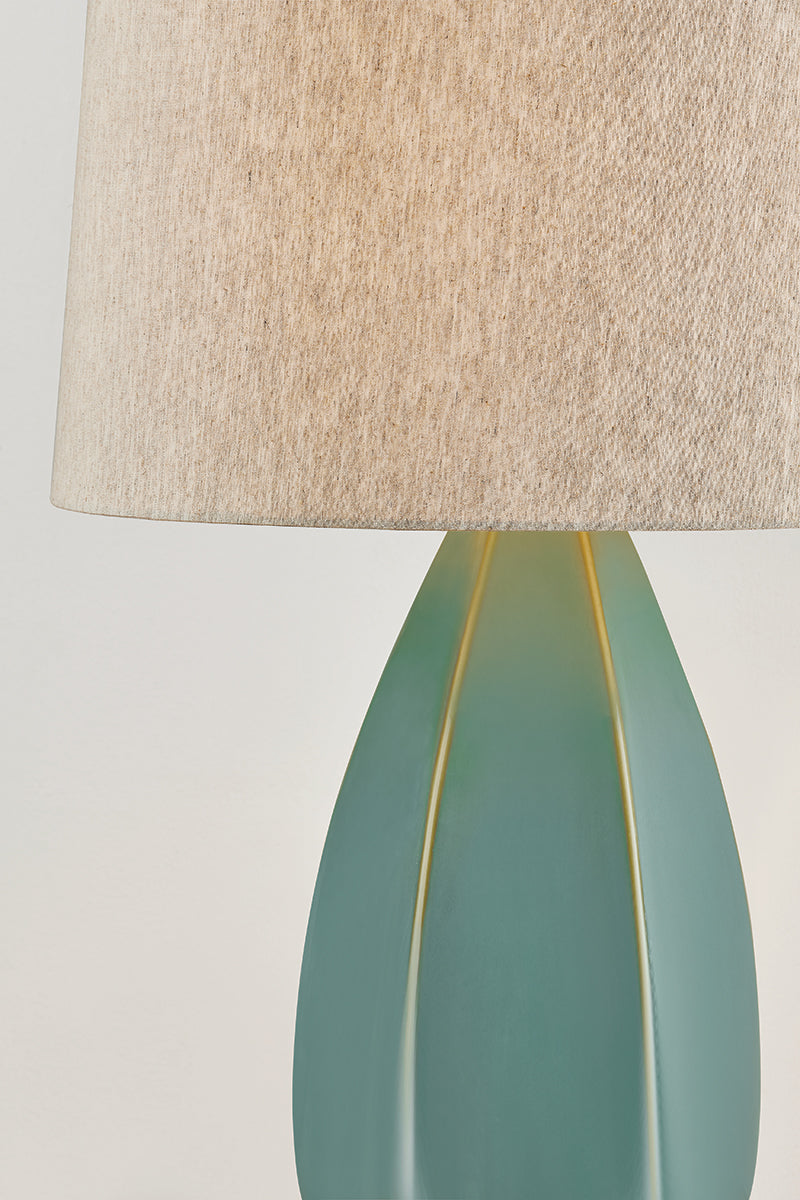 Hudson Valley Colwyn Table Lamp in Aged Brass / Ceramic Celadon Wash, room setting 1