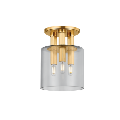 Hudson Valley Crystler 3-Light Flush Mount Aged Brass