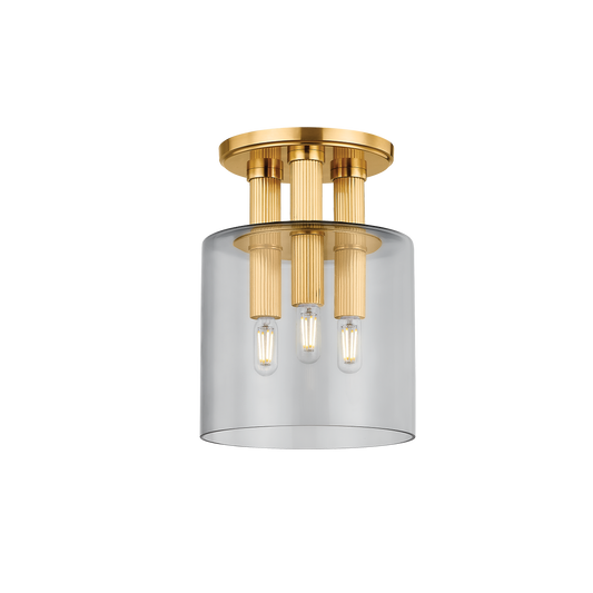 Hudson Valley Crystler 3-Light Flush Mount Aged Brass