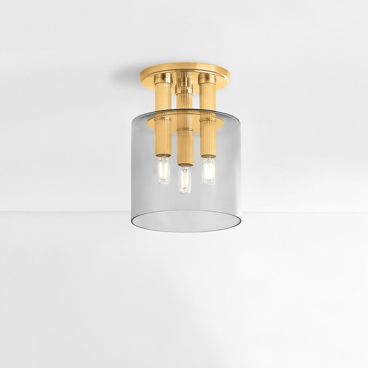Hudson Valley Crystler 3-Light Flush Mount in Aged Brass, alternate view 2