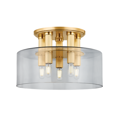 Hudson Valley Crystler 5-Light Flush Mount Aged Brass