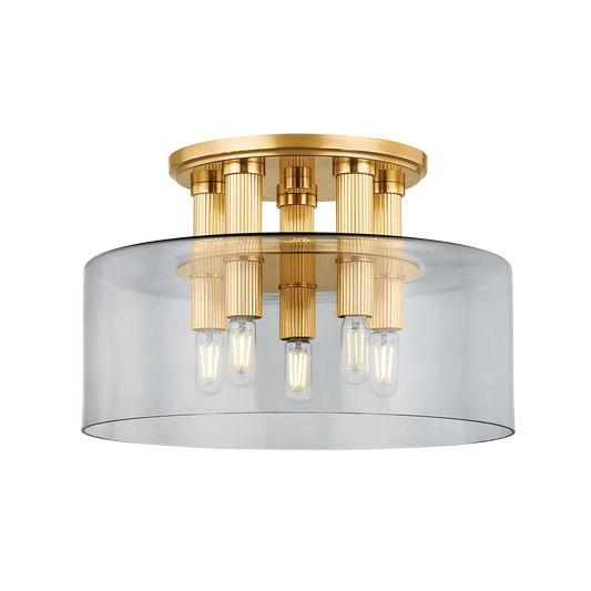 Hudson Valley Crystler 5-Light Flush Mount Aged Brass