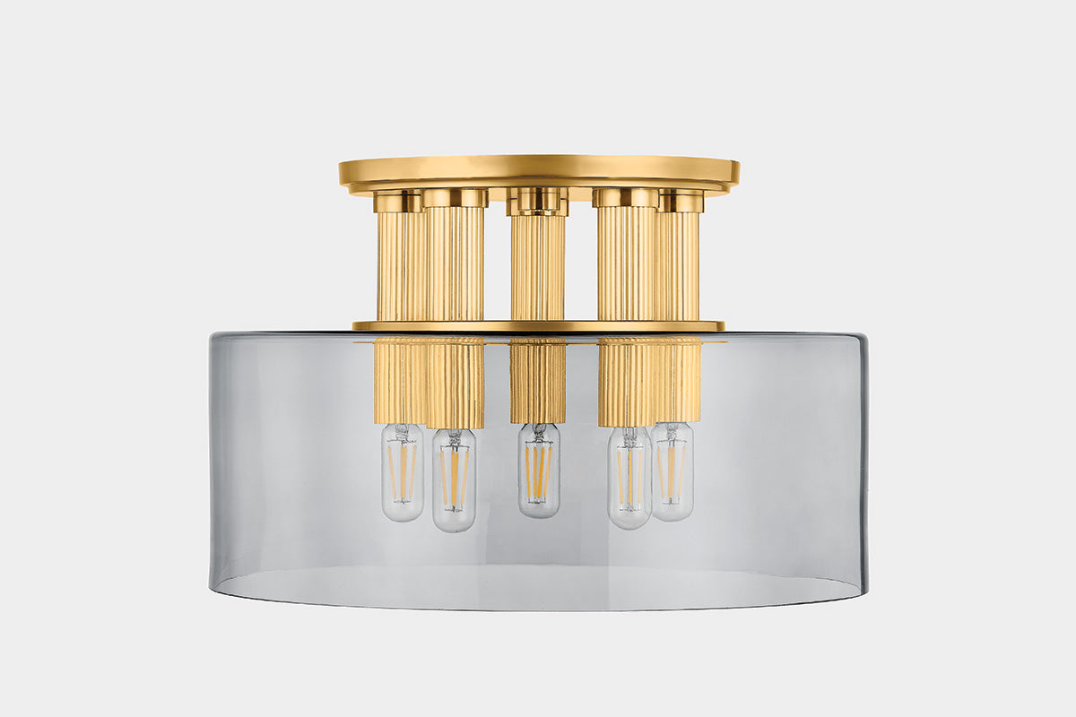 Hudson Valley Crystler 5-Light Flush Mount in Aged Brass, room setting 1
