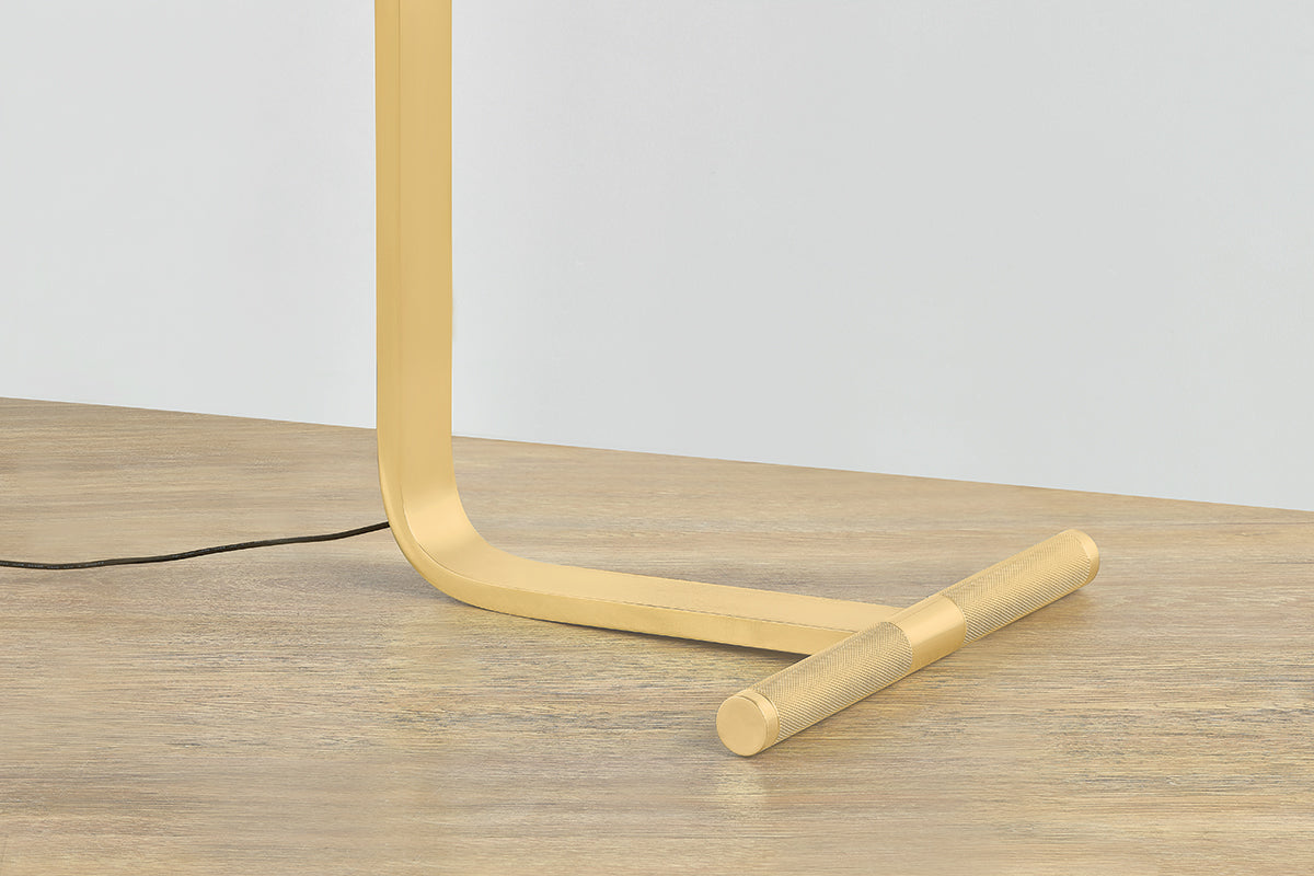 Hudson Valley Deptford Floor Lamp in Aged Brass, room setting 1