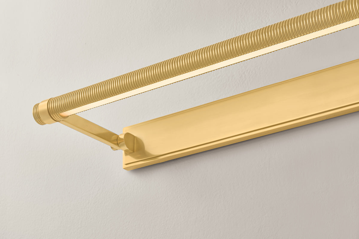 Hudson Valley Duell 30" Picture Light in Aged Brass, room setting 6