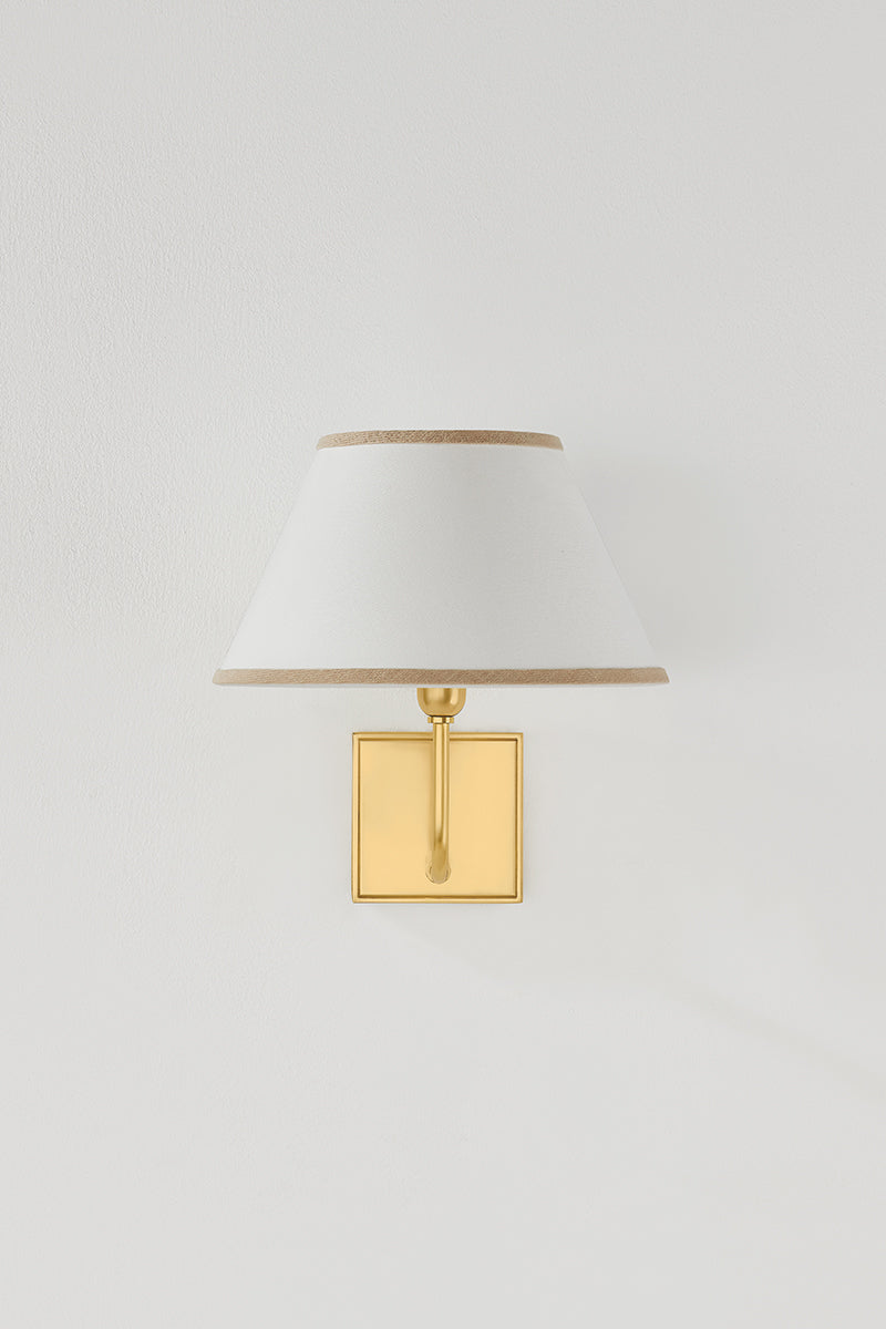 Hudson Valley Durland Wall Sconce in Aged Brass, room setting 1