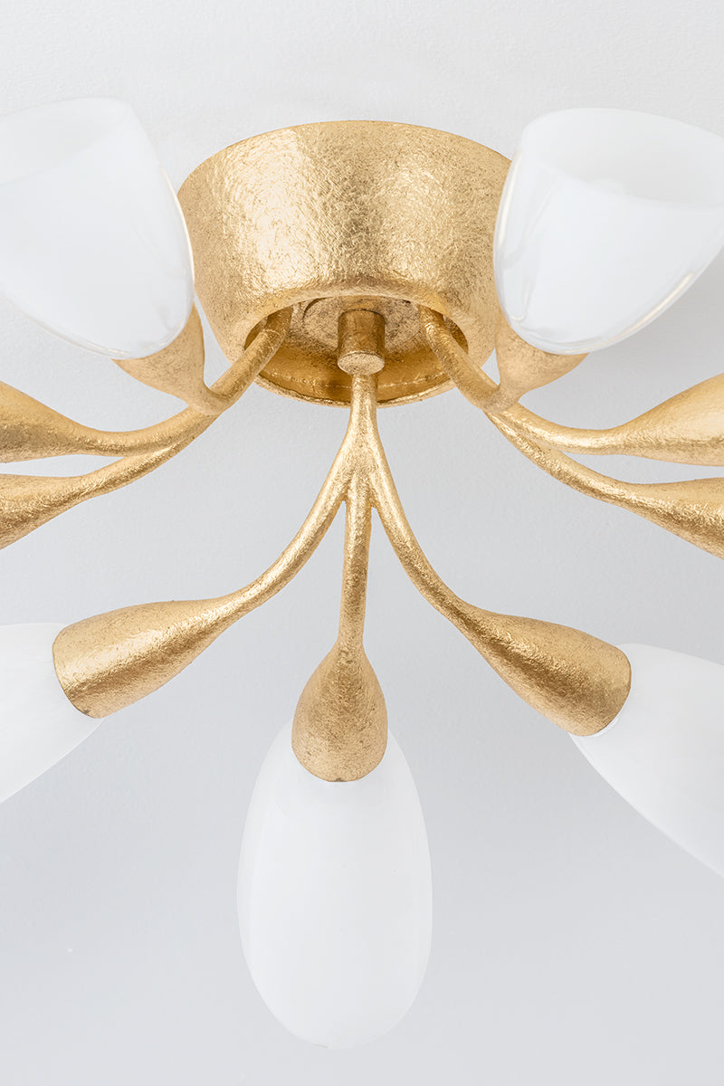 Hudson Valley Enfield 9-Light Semi-Flush Mount in Vintage Gold Leaf, room setting 2
