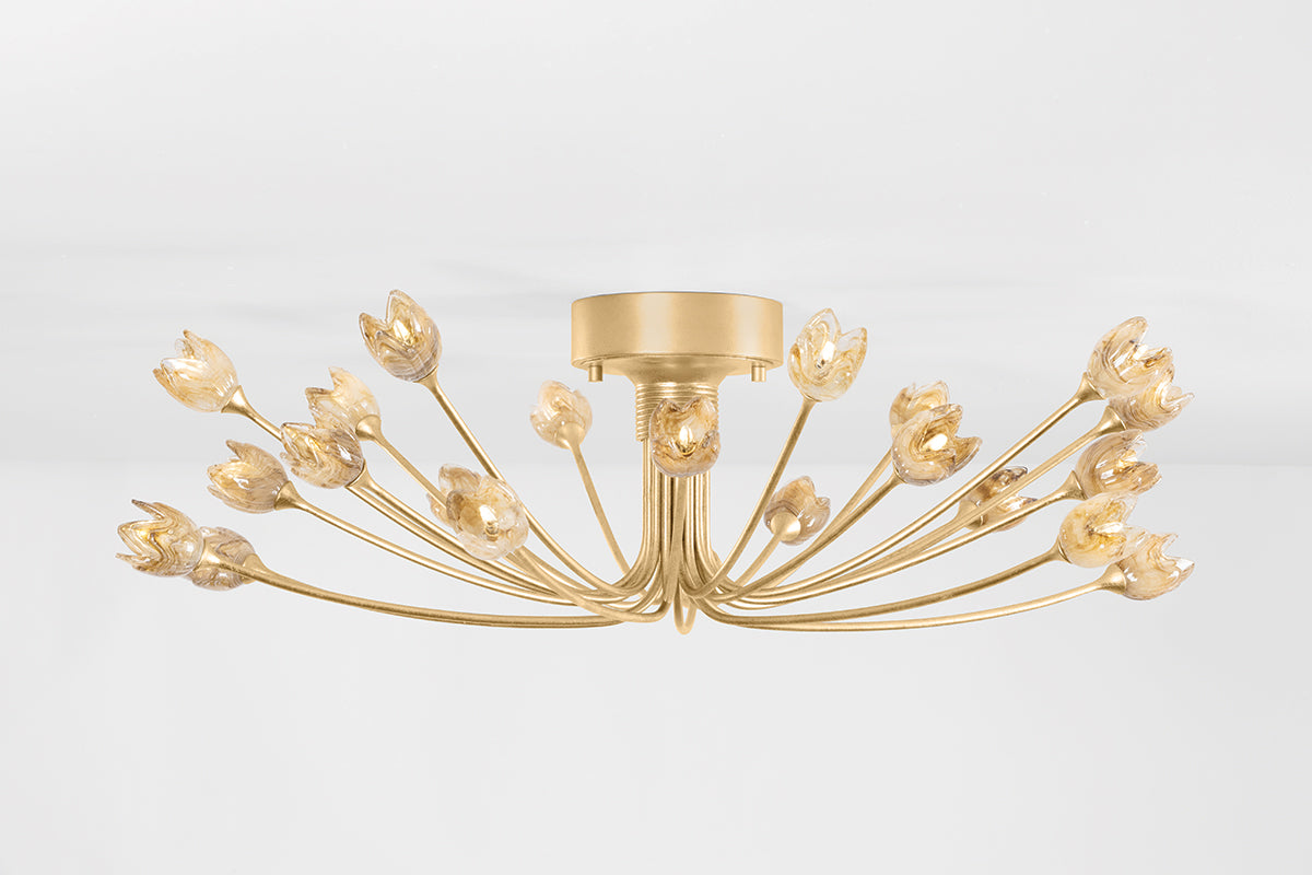 Hudson Valley Falkirk 22-Light Semi-Flush Mount in Vintage Gold Leaf, room setting 1