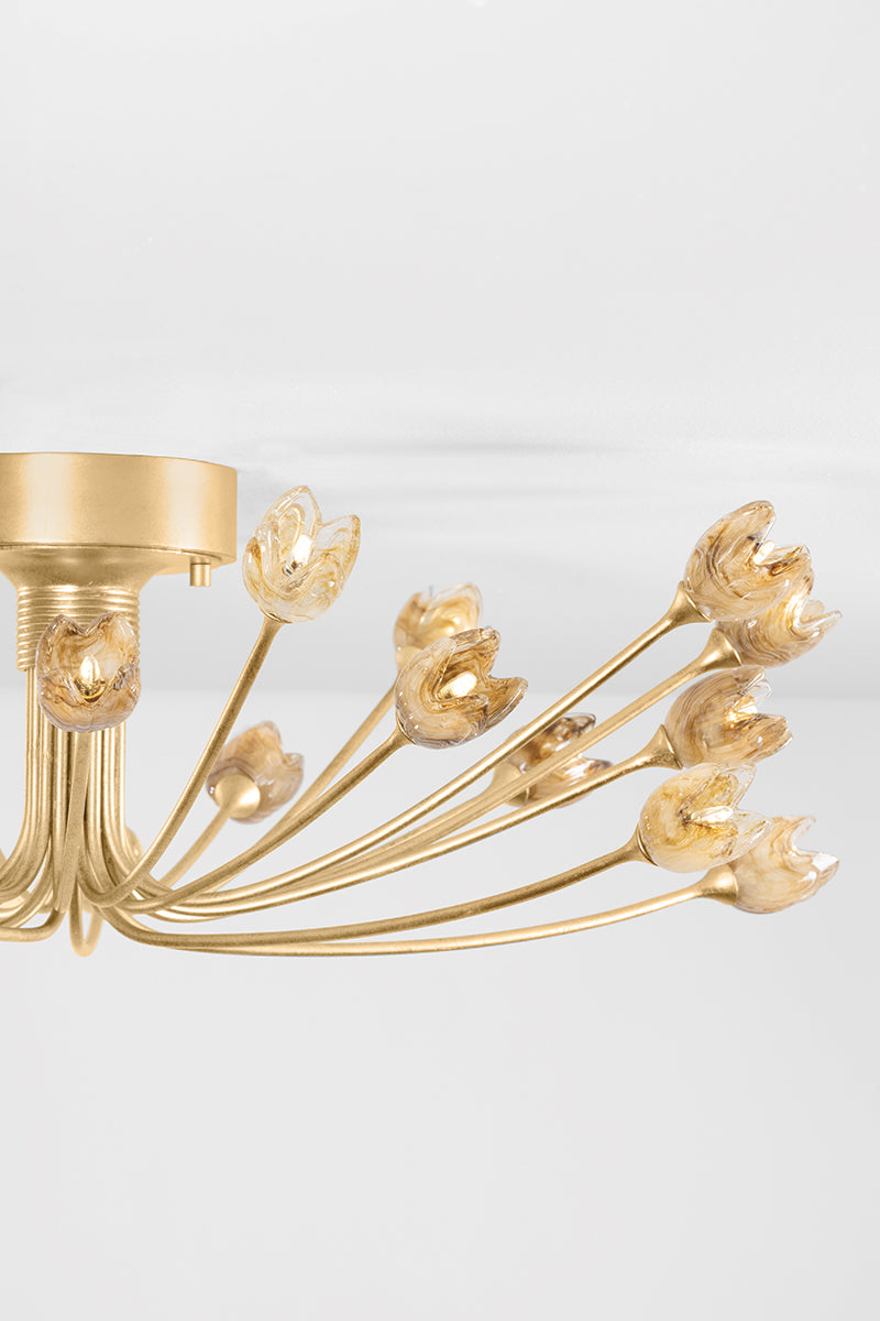 Hudson Valley Falkirk 22-Light Semi-Flush Mount in Vintage Gold Leaf, room setting 2