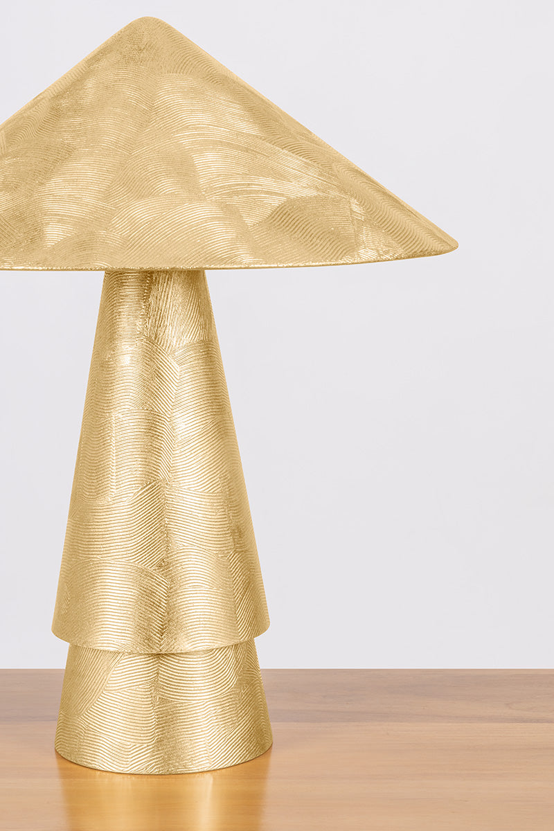 Hudson Valley Foxton Table Lamp in Vintage Gold Leaf, room setting 2