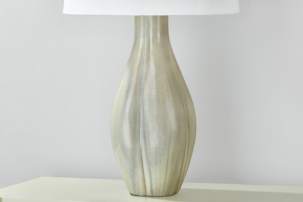 Hudson Valley Galloway Table Lamp in Aged Brass / Ceramic Coastal Green, room setting 1