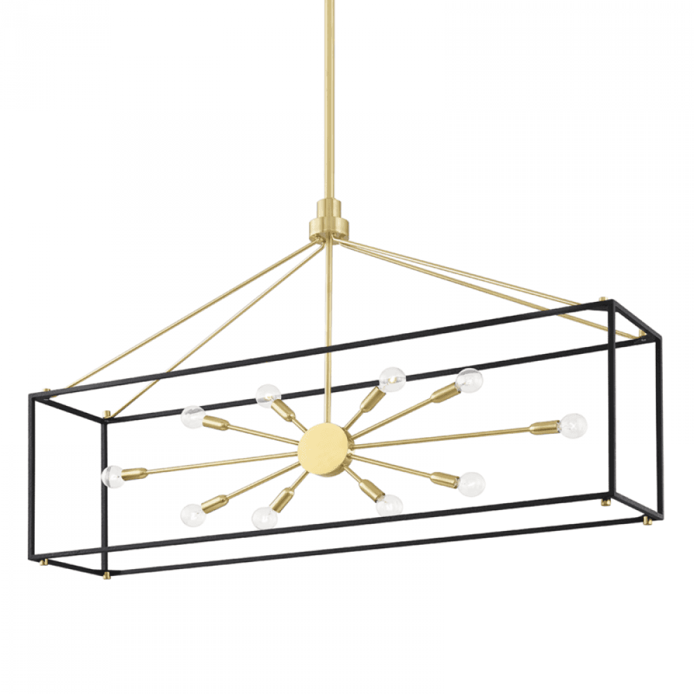 Hudson Valley Glendale Linear Chandelier Aged Brass, Black