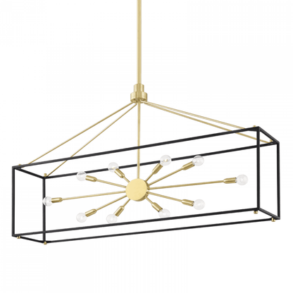 Hudson Valley Glendale Linear Chandelier Aged Brass, Black