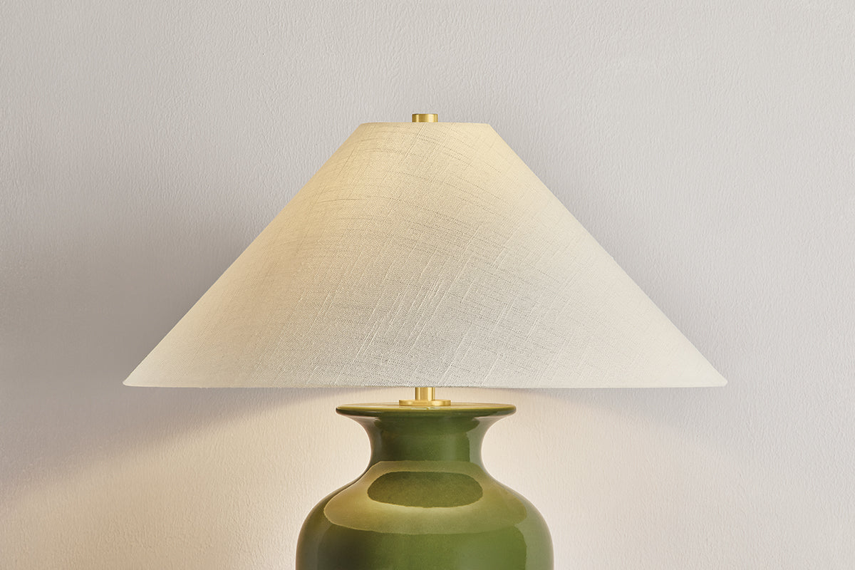 Hudson Valley Grassy Point Table Lamp in Aged Brass, room setting 1