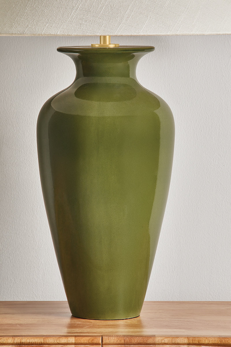 Hudson Valley Grassy Point Table Lamp in Aged Brass, room setting 2