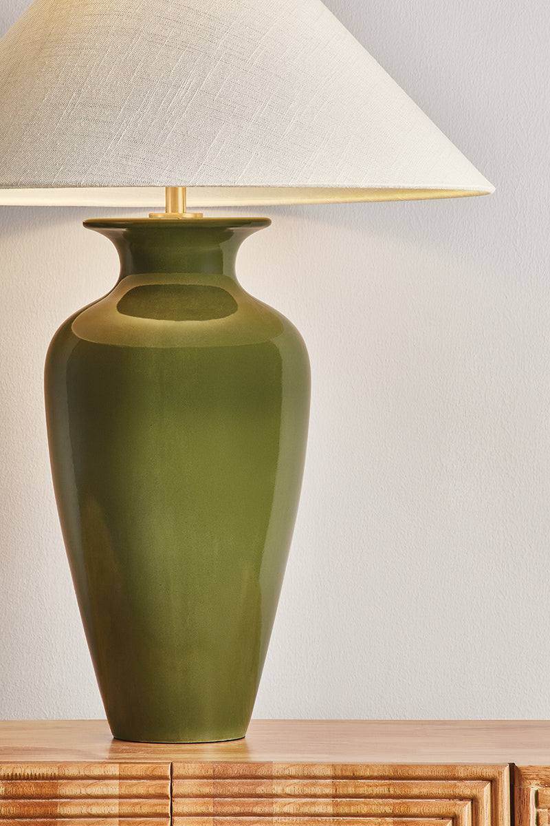 Hudson Valley Grassy Point Table Lamp in Aged Brass, room setting 3
