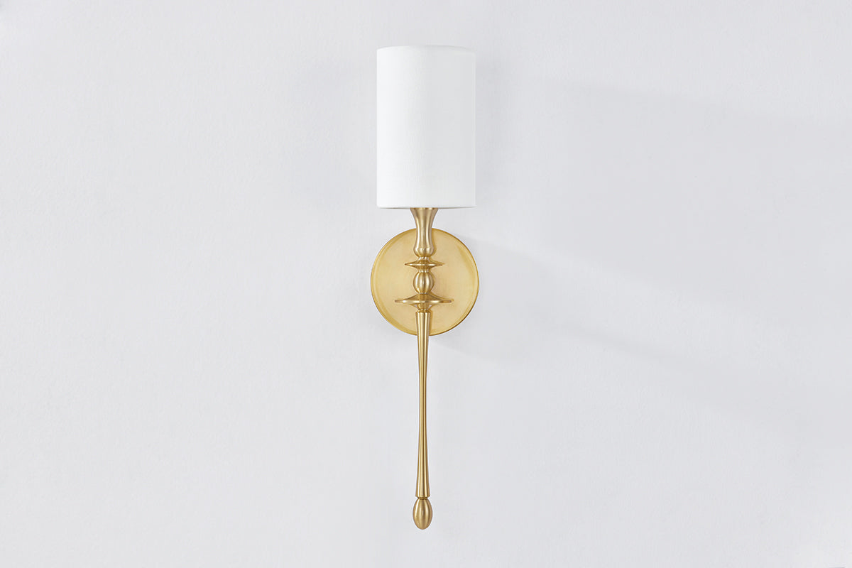 Hudson Valley Guilford Wall Sconce in Aged Brass, room setting 1
