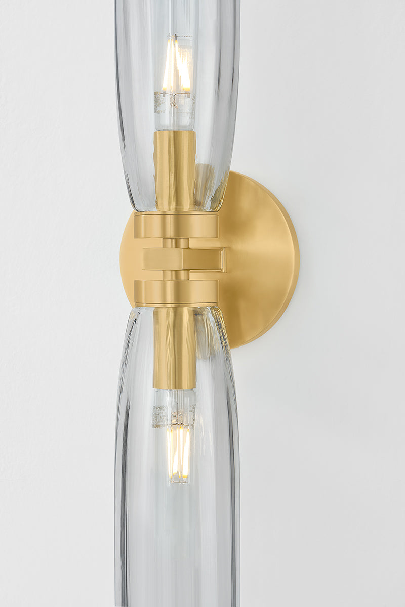 Hudson Valley Harpswell 2-Light Bath & Vanity Light in Aged Brass, room setting 2