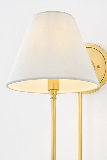 Hudson Valley Hawthorne Wall Sconce in Aged Brass, room setting 2
