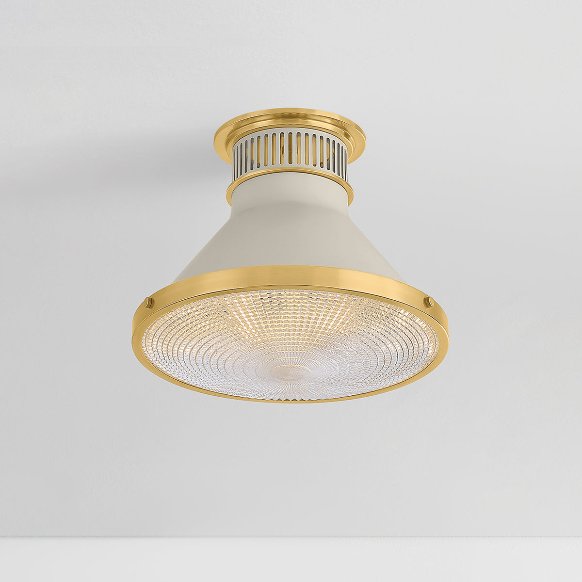 Hudson Valley Highclere 12.75" Flush Mount in Aged Brass / Off White, alternate view 2