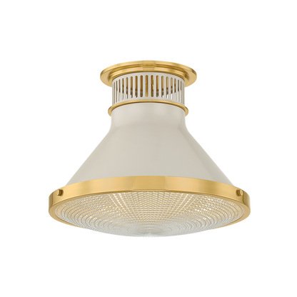 Hudson Valley Highclere 12.75" Flush Mount Aged Brass / Off-White with Off White