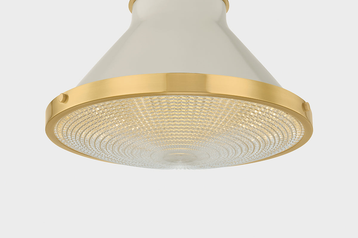 Hudson Valley Highclere 12.75" Flush Mount in Aged Brass / Off White, room setting 1
