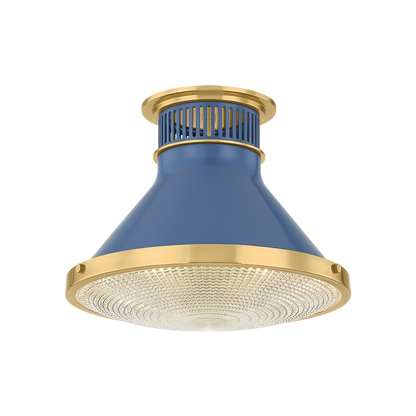 Hudson Valley Highclere 12.75" Flush Mount Aged Brass / Soft French Blue