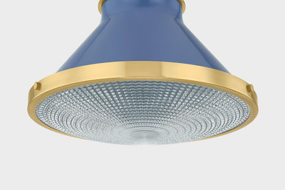 Hudson Valley Highclere 12.75" Flush Mount in Aged Brass / Soft French Blue, room setting 1